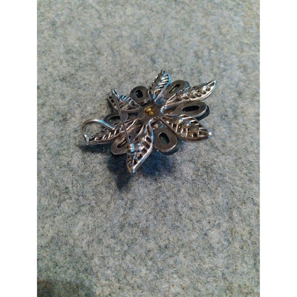 Flower Brooch Pin Faux Pearl Rhinestone Silver Tone Elegant Party Jewelry - Picture 3 of 4